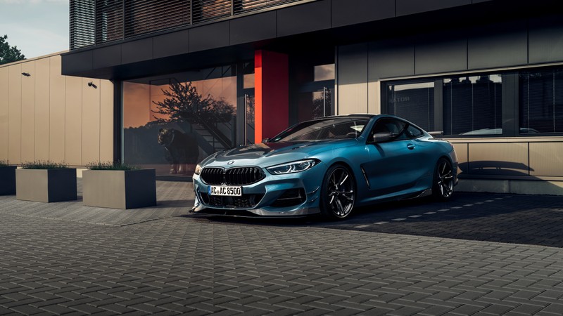 Bmw m8 купе припаркован перед современным зданием (бмв 8 серии, bmw 8 series, bmw i8, bmw, машины)