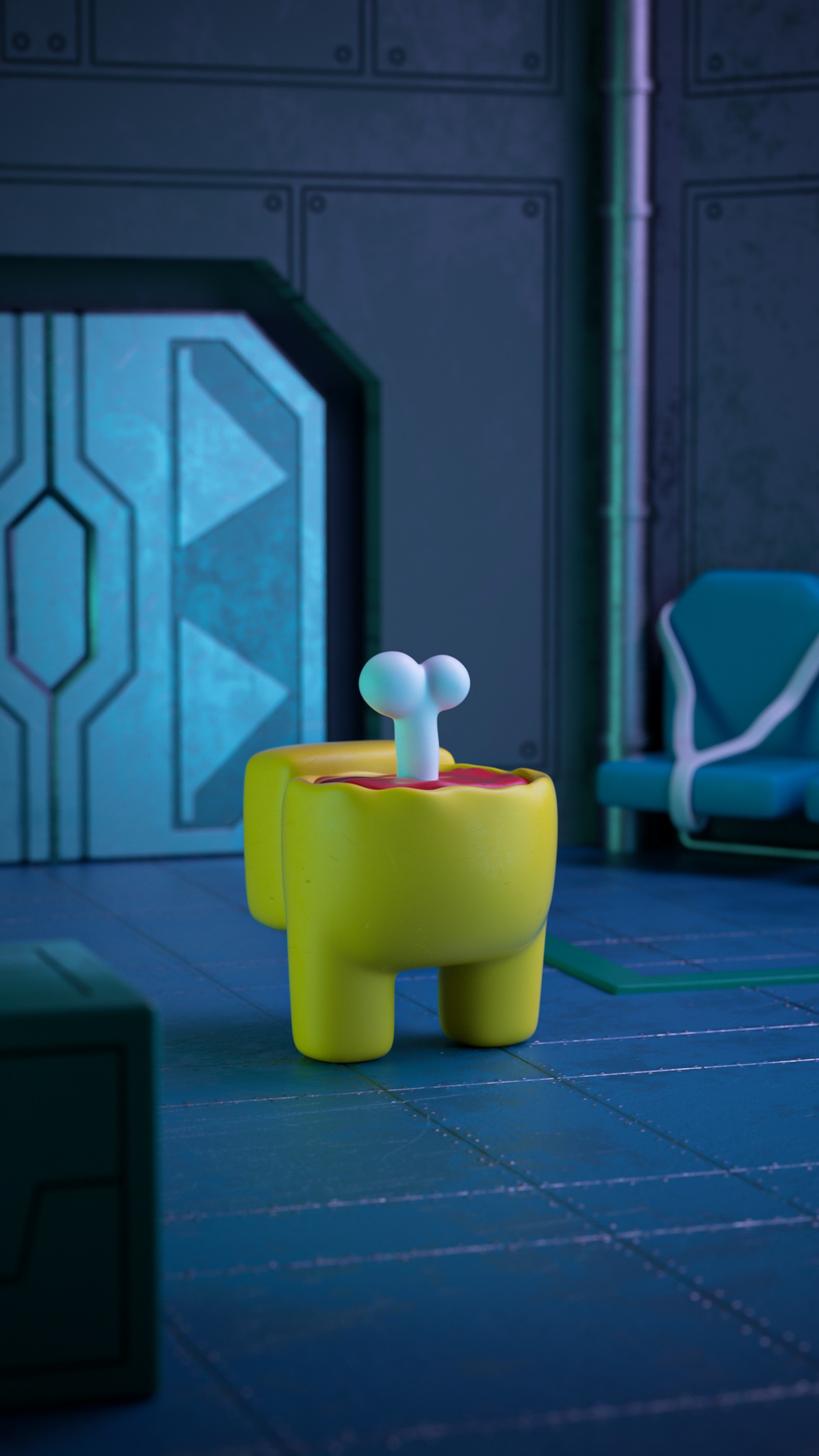 There is a toy elephant that is sitting on the floor (modern, technology)