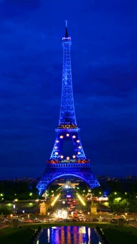 azul, cidade, torre eiffel, frança, luzes