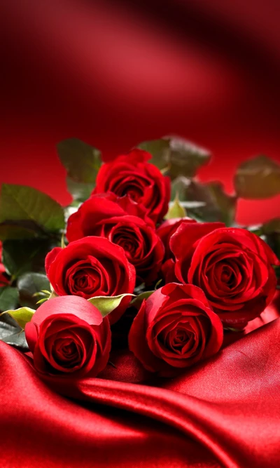 Romantic Red Roses on Luxurious Silk