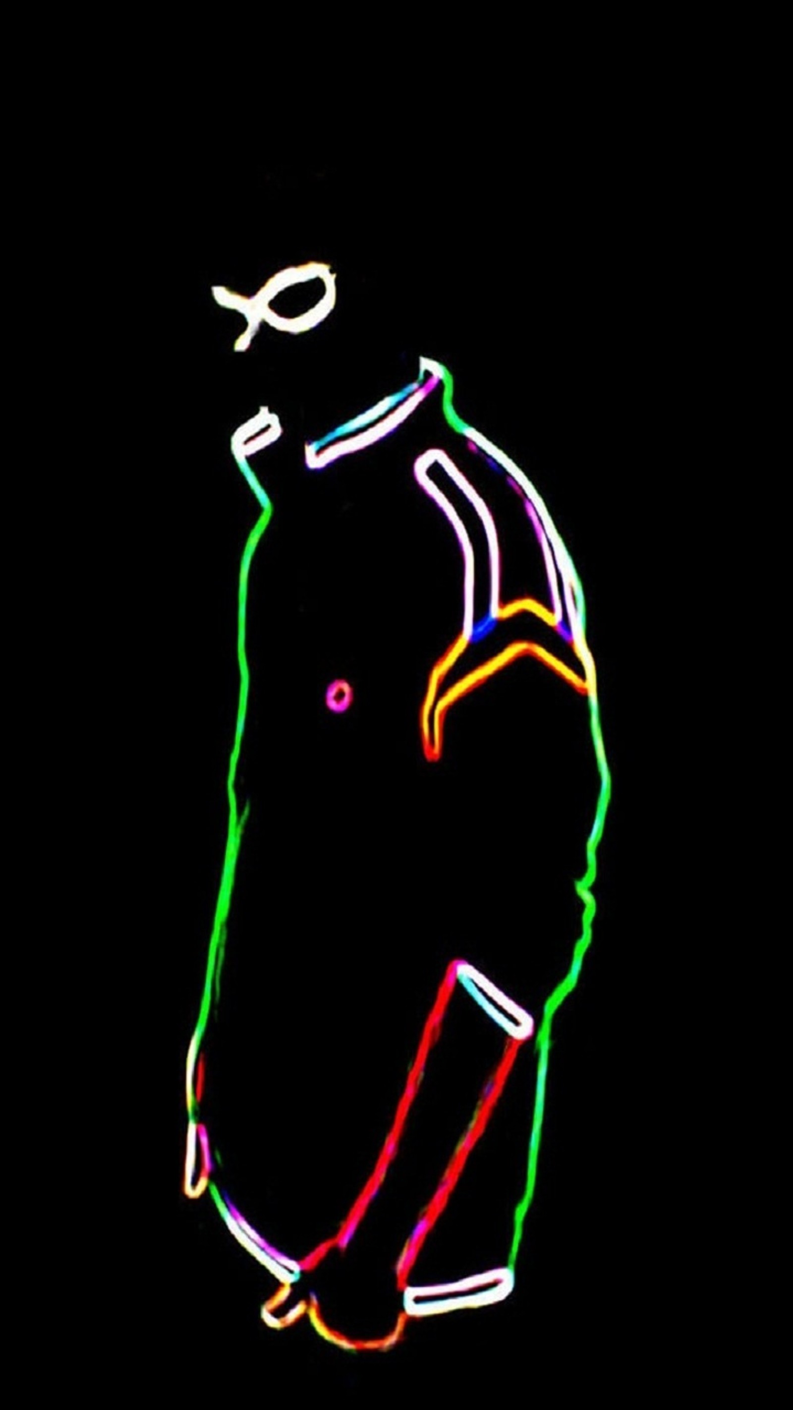 Neonfarbene fotografie eines mannes mit einem hut und einer jacke (bunt, klasse, neon, neonfarbe, nett)