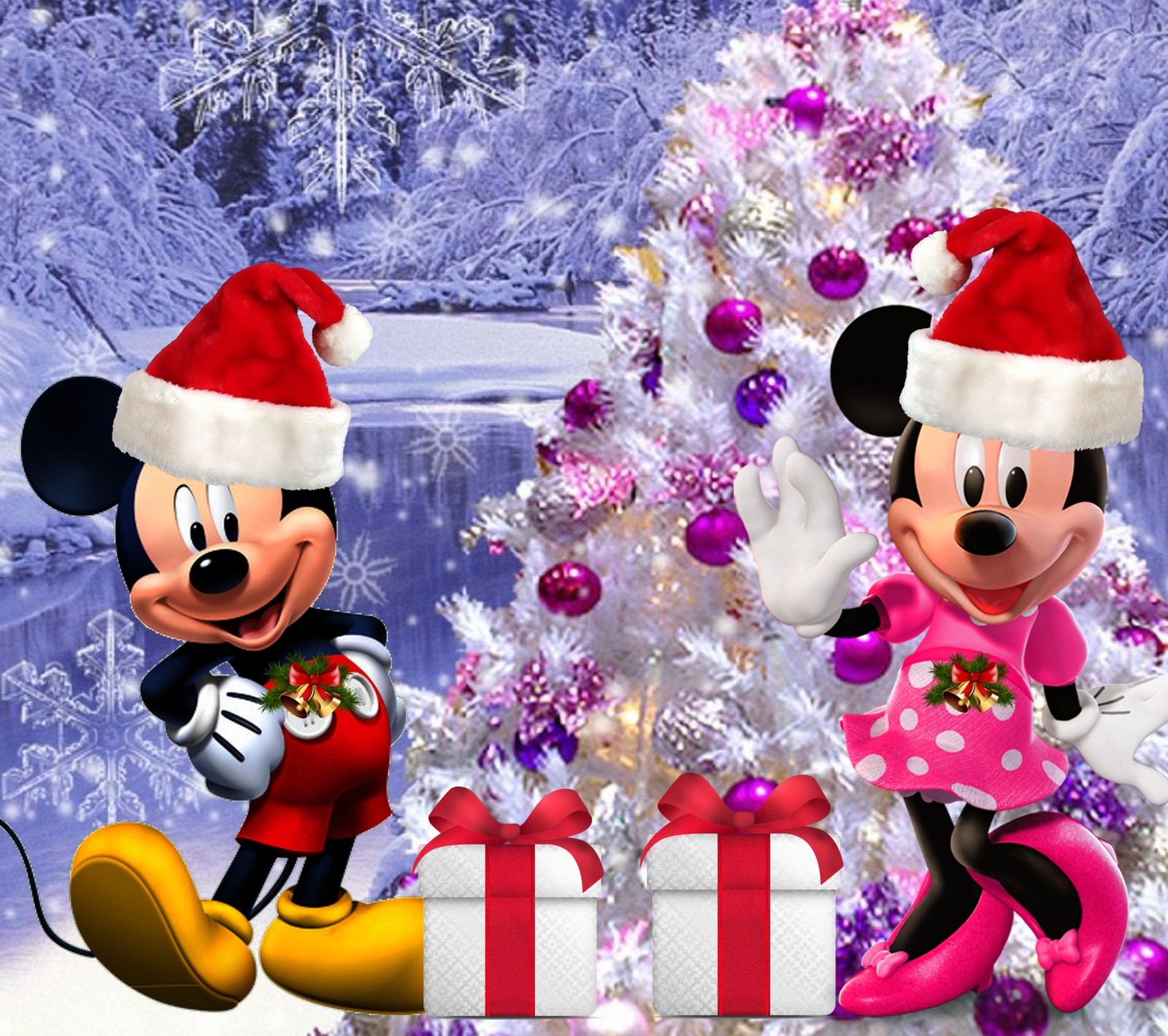 Mickey and minnie mouse christmas wallpaper (merry christmas, mickey mouse, minnie, winter, xmas)