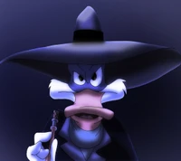 Daffy Duck as a whimsical wizard with a menacing expression.