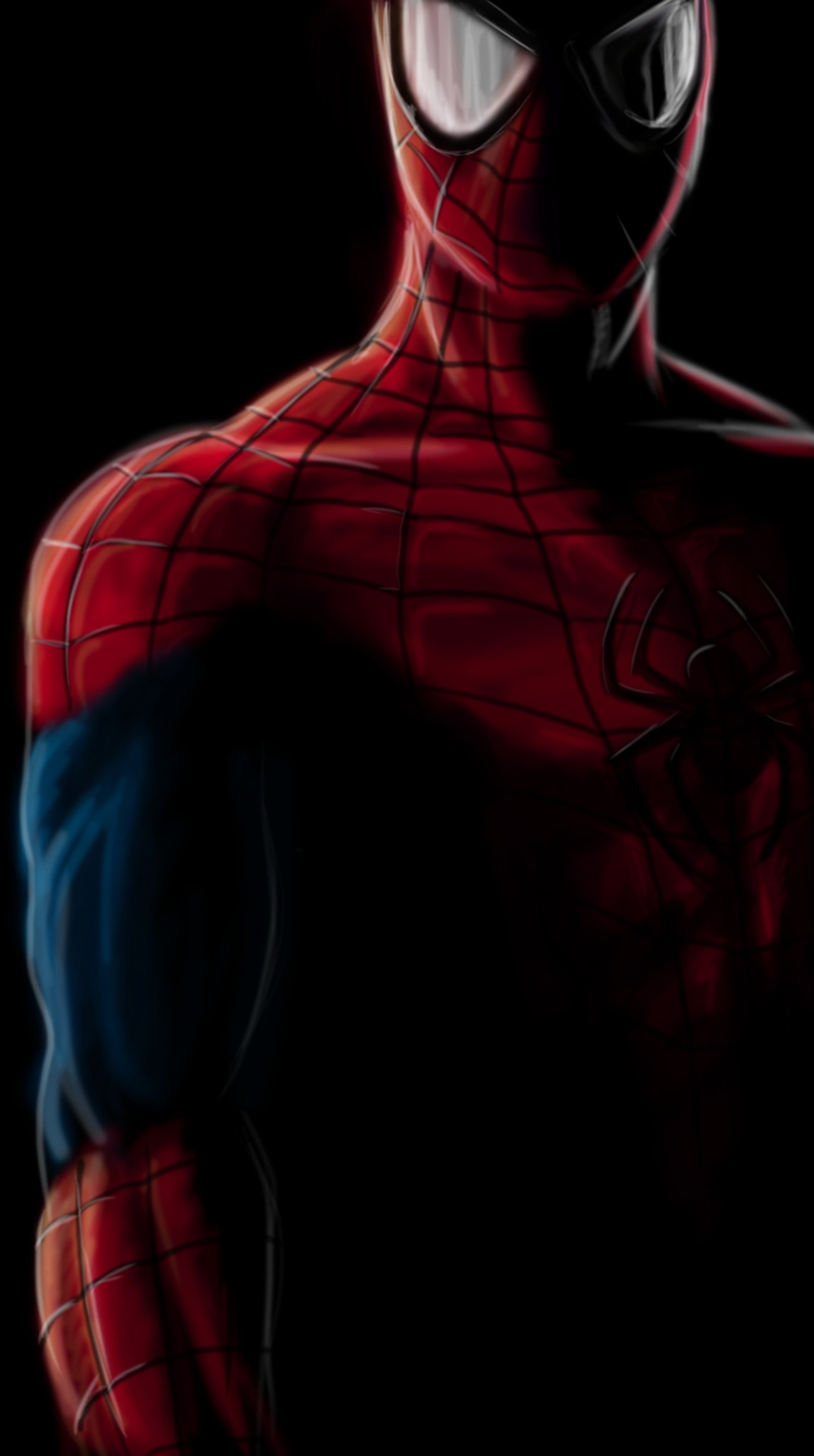 Spiderman dans l'obscurité avec une cape rouge et bleue (incroyable, art, avengers, fantaisie, héros)