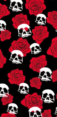 hermoso, rojo, rosa, rosas, calavera