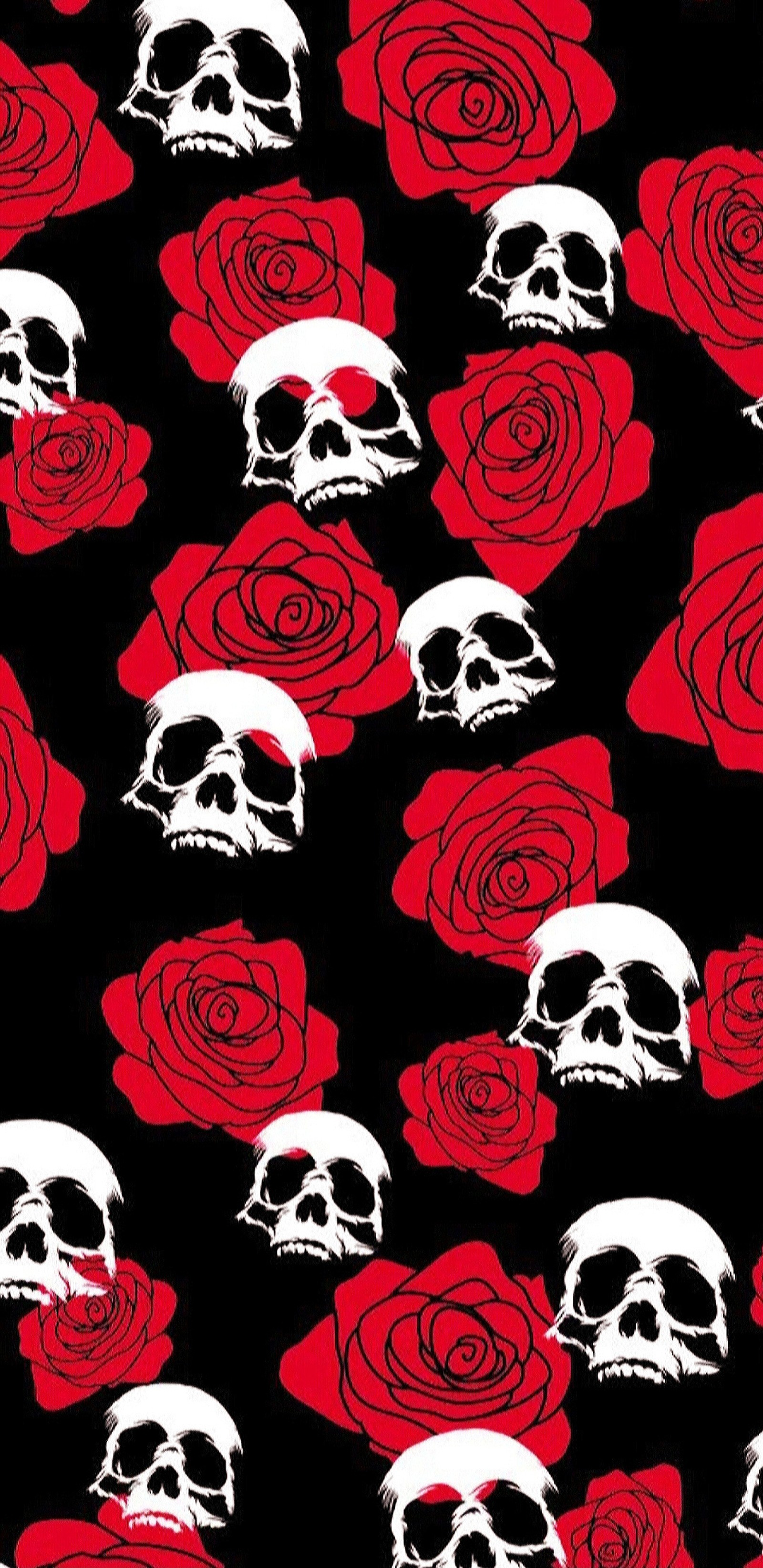 Descargar fondo de pantalla hermoso, rojo, rosa, rosas, calavera