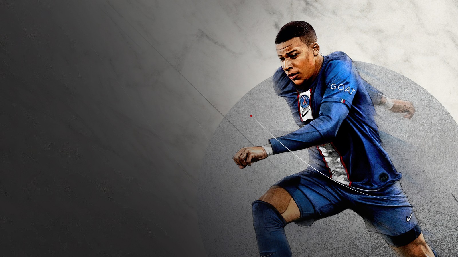 Arabisches bild eines fußballspielers in blauer uniform (fifa 23, fußball, videospiel, kylian mbappé, kylian mbappe)