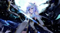 Garota de anime encantadora com katana sob um céu iluminado pela lua