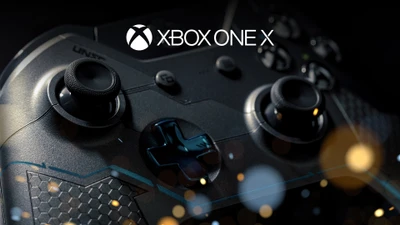 Controlador sem fio Xbox One X com um design escuro e elegante e fundo de tela 4K