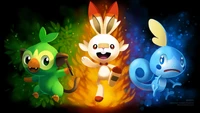 grookey, scorbunny, sobble, pokemon sword and shield, video game wallpaper