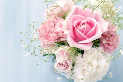 Delicate Pink Rose Bouquet with Soft Floral Accents