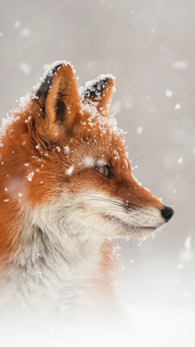 Renard rouge couvert de neige avec des moustaches dans un paysage arctique