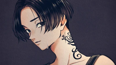 Mikey (Manjiro Sano) de Tokyo Revengers: Un retrato de anime elegante con intrincado tatuaje en el cuello.