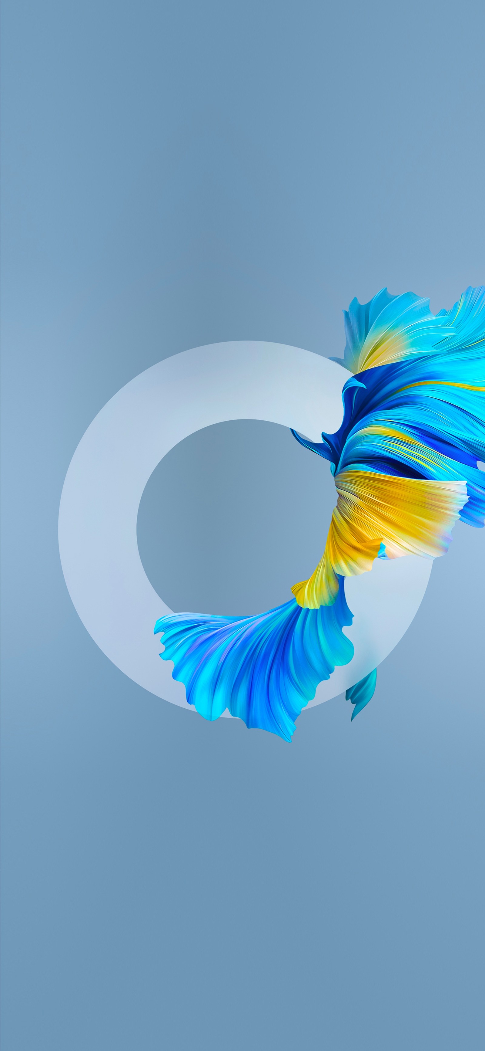 There is a blue and yellow fish flying through the air (huawei mate 40 pro, smartphone, huawei, blue, colorfulness)