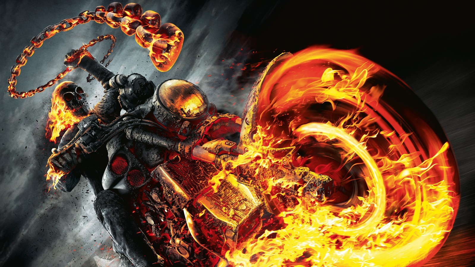 Мужчина, едущий на мотоцикле с огнем сзади (призрачный гонщик, ghost rider, мотоцикл, джонни блейз, johnny blaze)