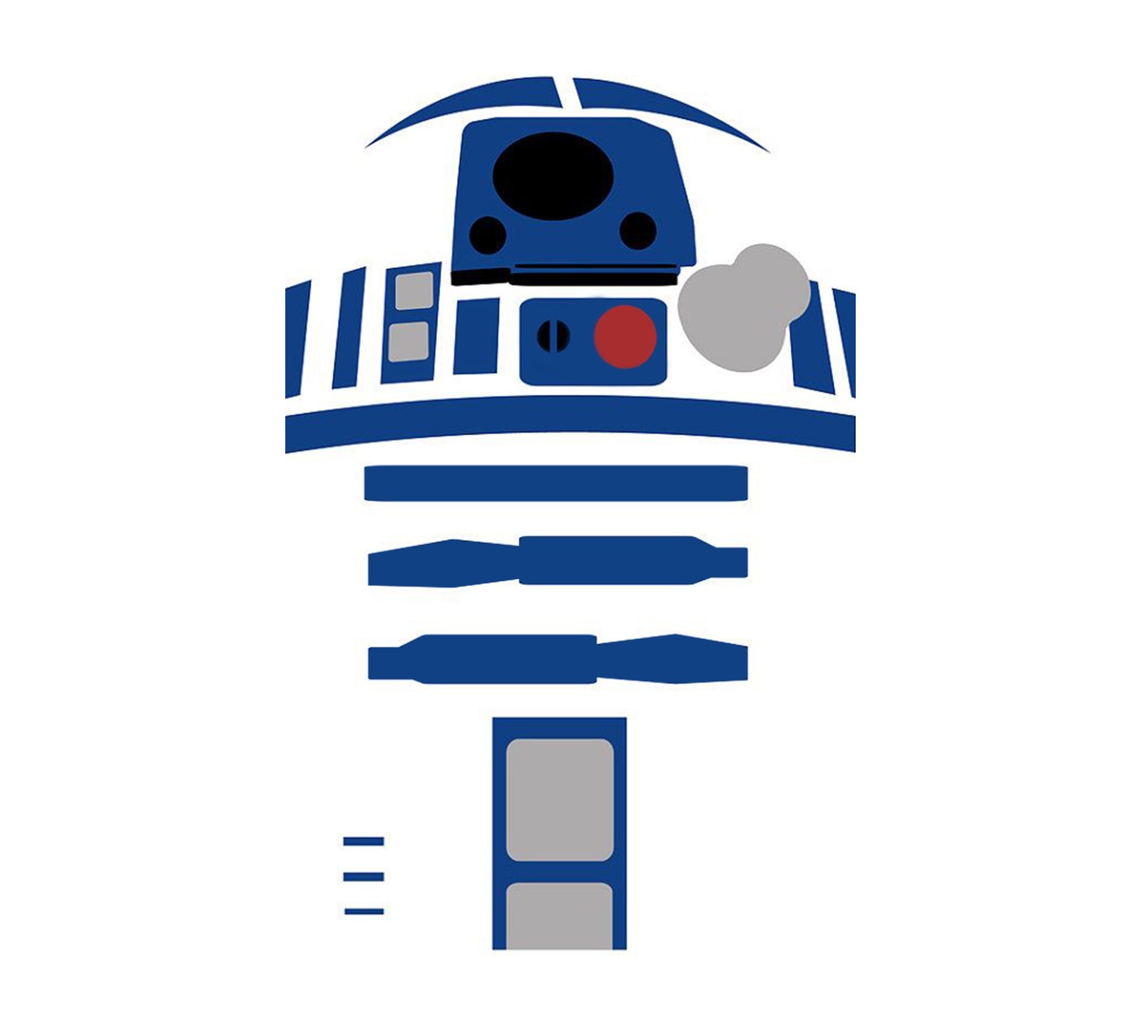 Um robô r2d2 azul e branco com um ponto vermelho nele (galáxia, r2d2, samsung, estrela, guerra)