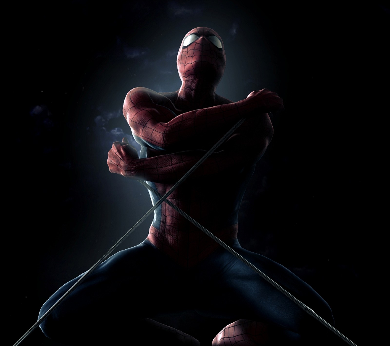 Spider - man in the dark with a sword in his hand (black, spider, spiderman, superhero)