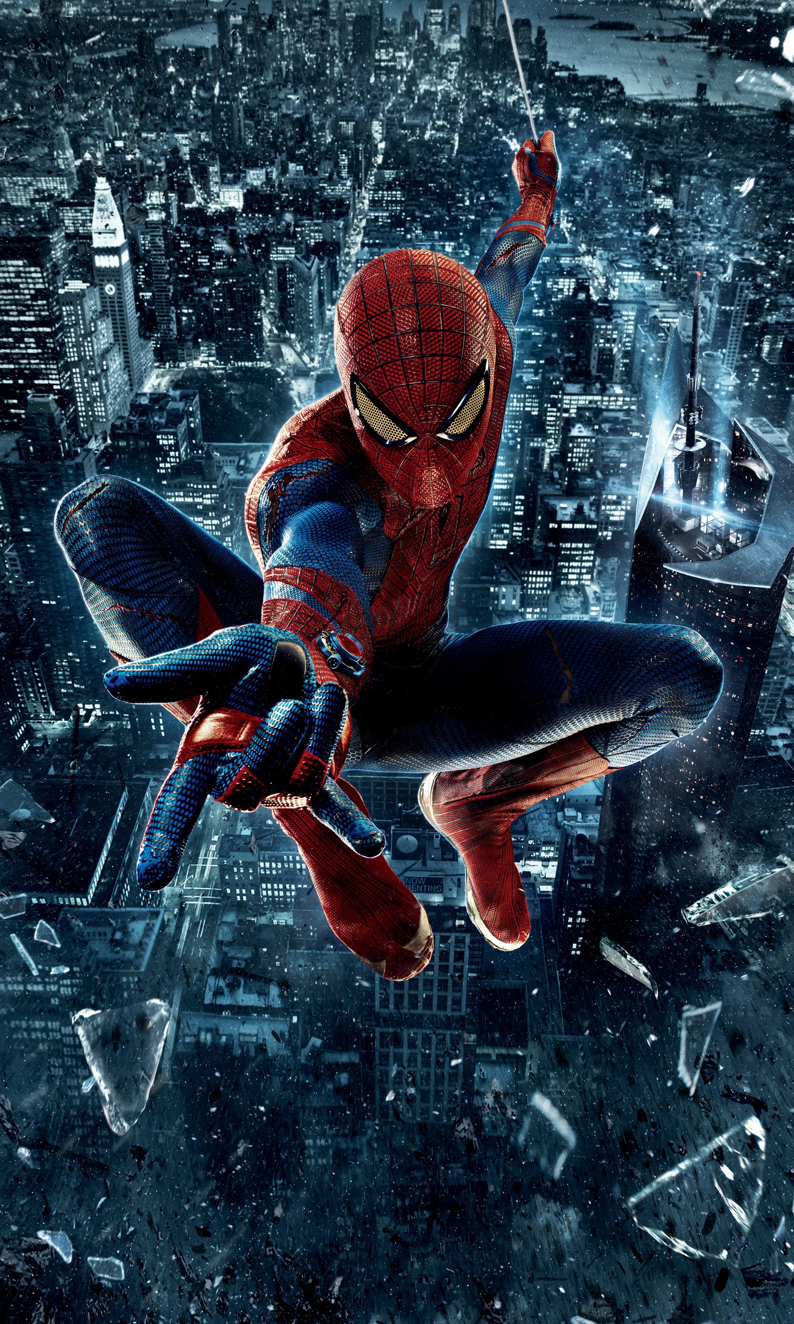 Spider-man volant au-dessus d'une ville avec une ville en arrière-plan (incroyable, avengers, fantaisie, marvel, spider man)