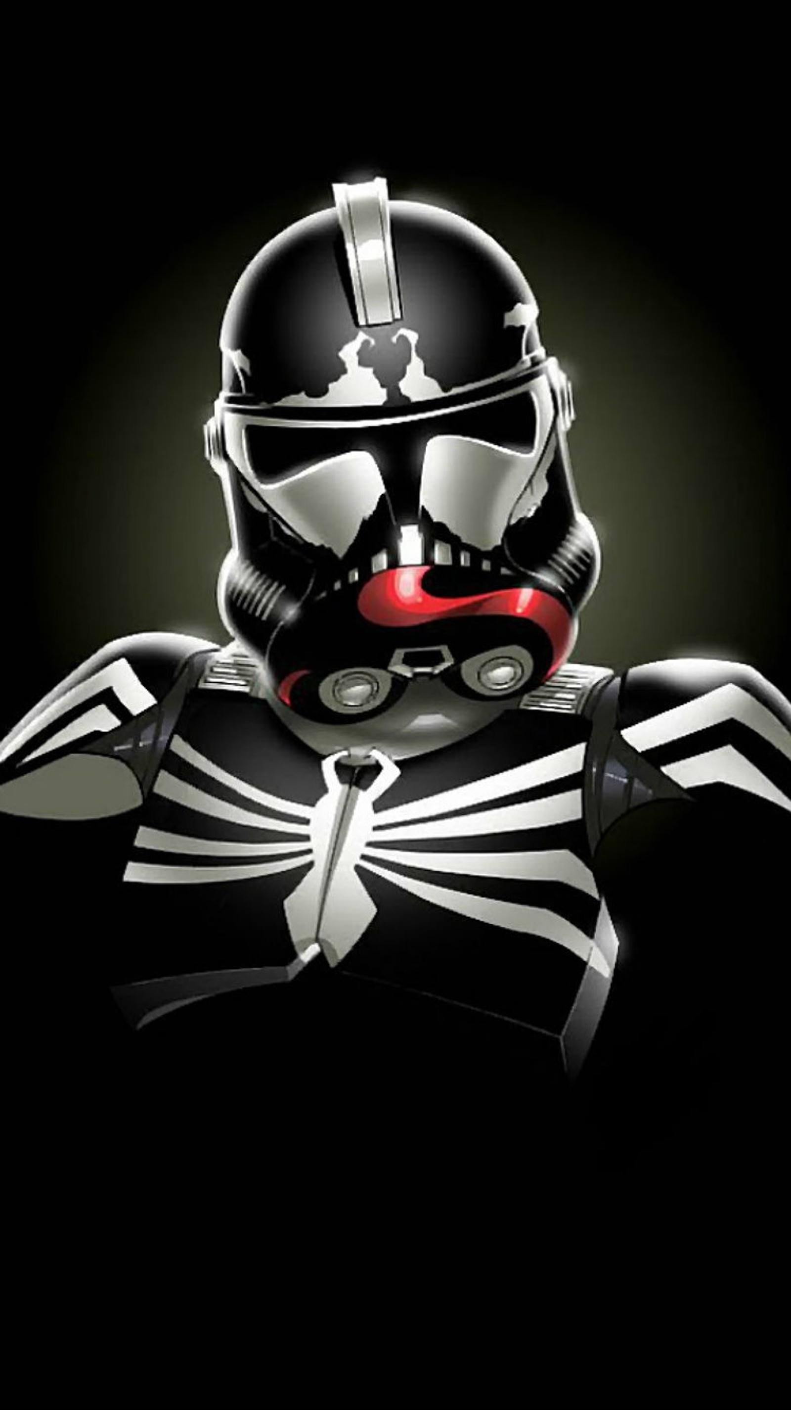 Eine nahaufnahme eines star wars charakters mit einem schwarzen helm (comic, mann, marvel, spinne, spiderman)