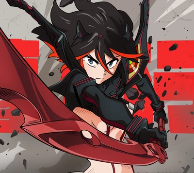 Ryuuko Matoi in Action with Senketsu: A Powerful Anime Standoff