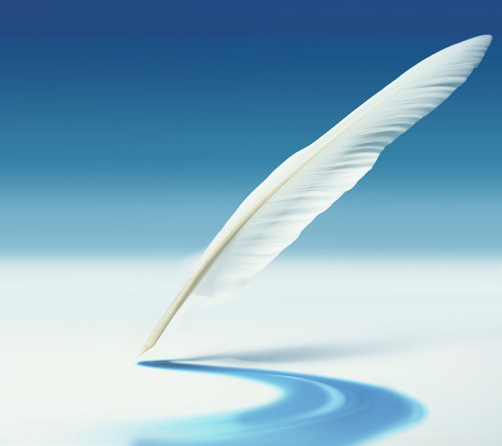 Arafed feather quill flying in the air with a blue background (android, droid, galaxy, gnote, google)