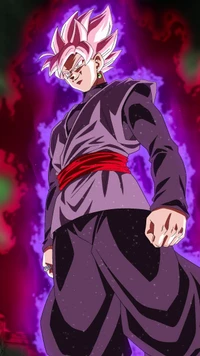 Goku Black dans une posture puissante entouré d'énergie sombre.