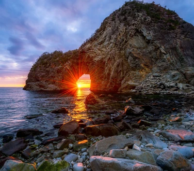 strand, japan, fels, meer, sonnenuntergang