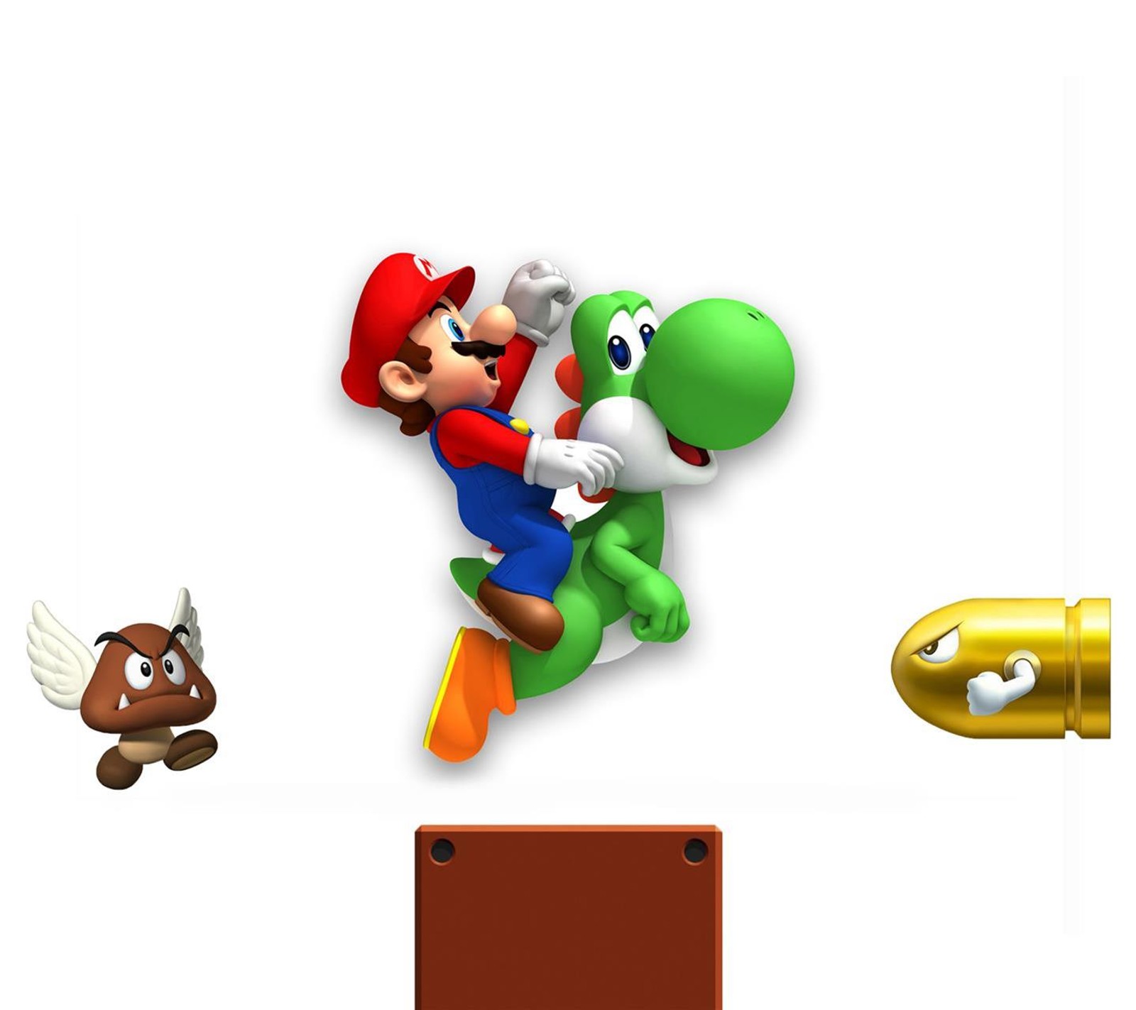 There are many different nintendo characters that are flying in the air (mario, mario bros)