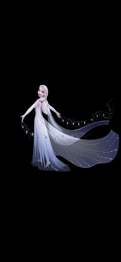 Elsa from Frozen 2 in a flowing icy gown