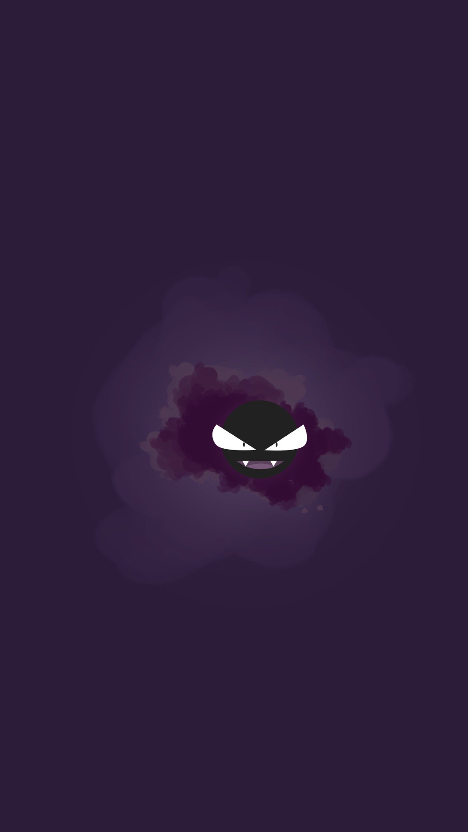 A dark purple background with a cartoon character in the middle (gastly, minimal, minimalistic, pokemon, pokemon go)