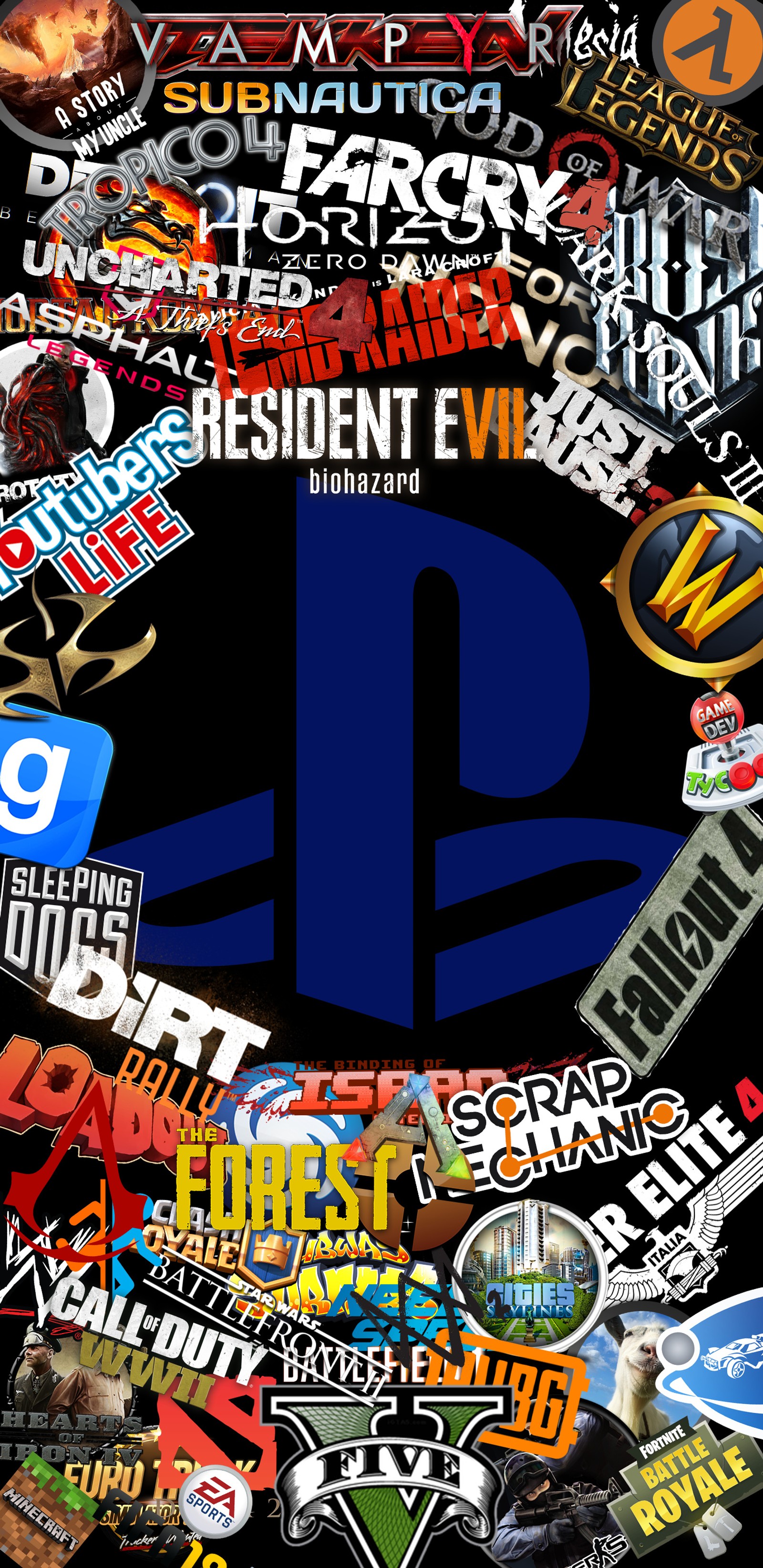 Um close no logotipo da playstation cercado por muitos adesivos diferentes (legal, jogo, jogador, jogos, gaming)