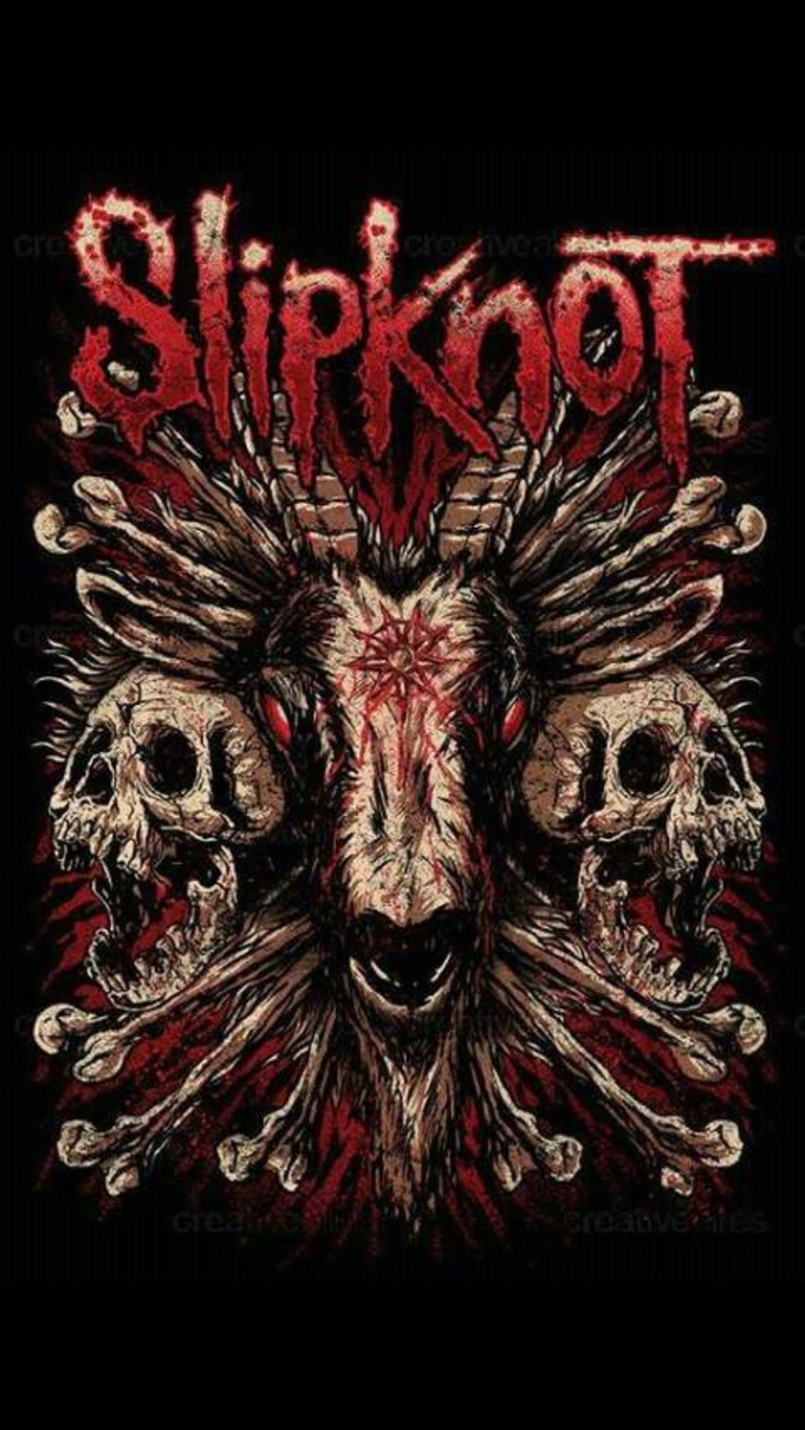 Una camiseta negra con una imagen de una cabra y calaveras (slipknot, calaveras, emo, gótico, roca)