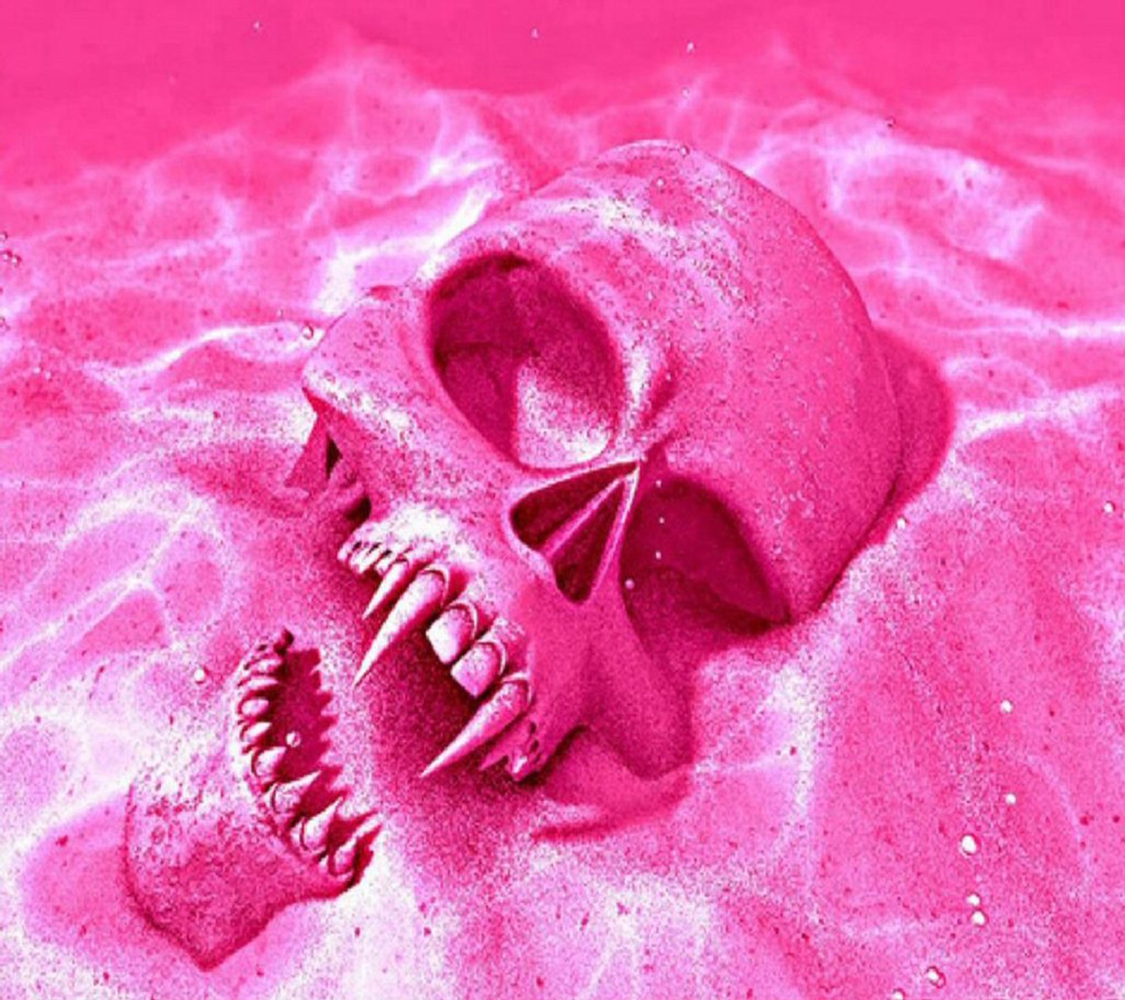 Pink skull in the sand with a star on it (skull, wallpaper)