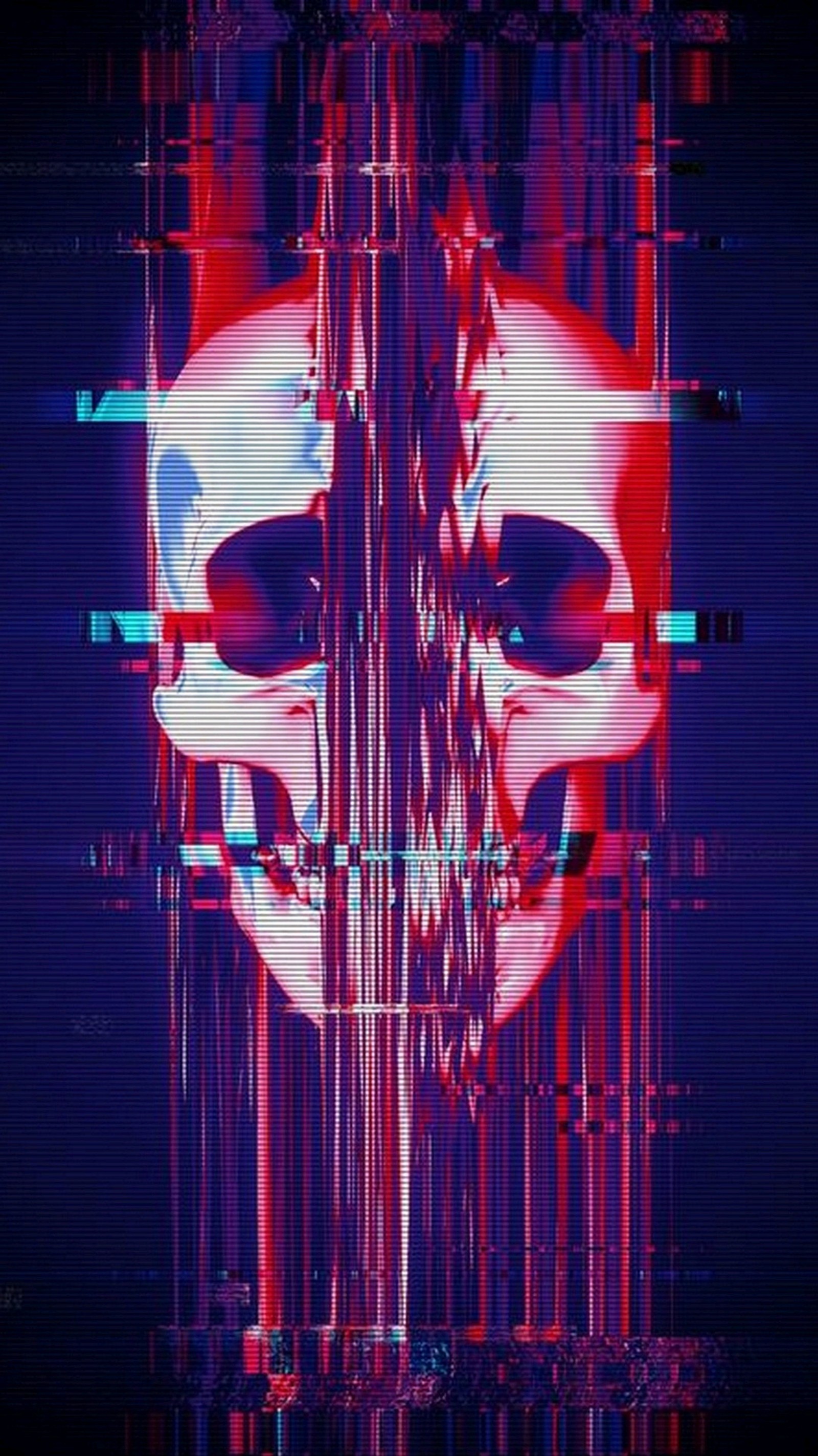 A close up of a skull with a red and blue background (calavera, cool, glitch)