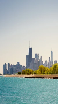 Sunny Cityscape Overlooking a Serene Waterfront