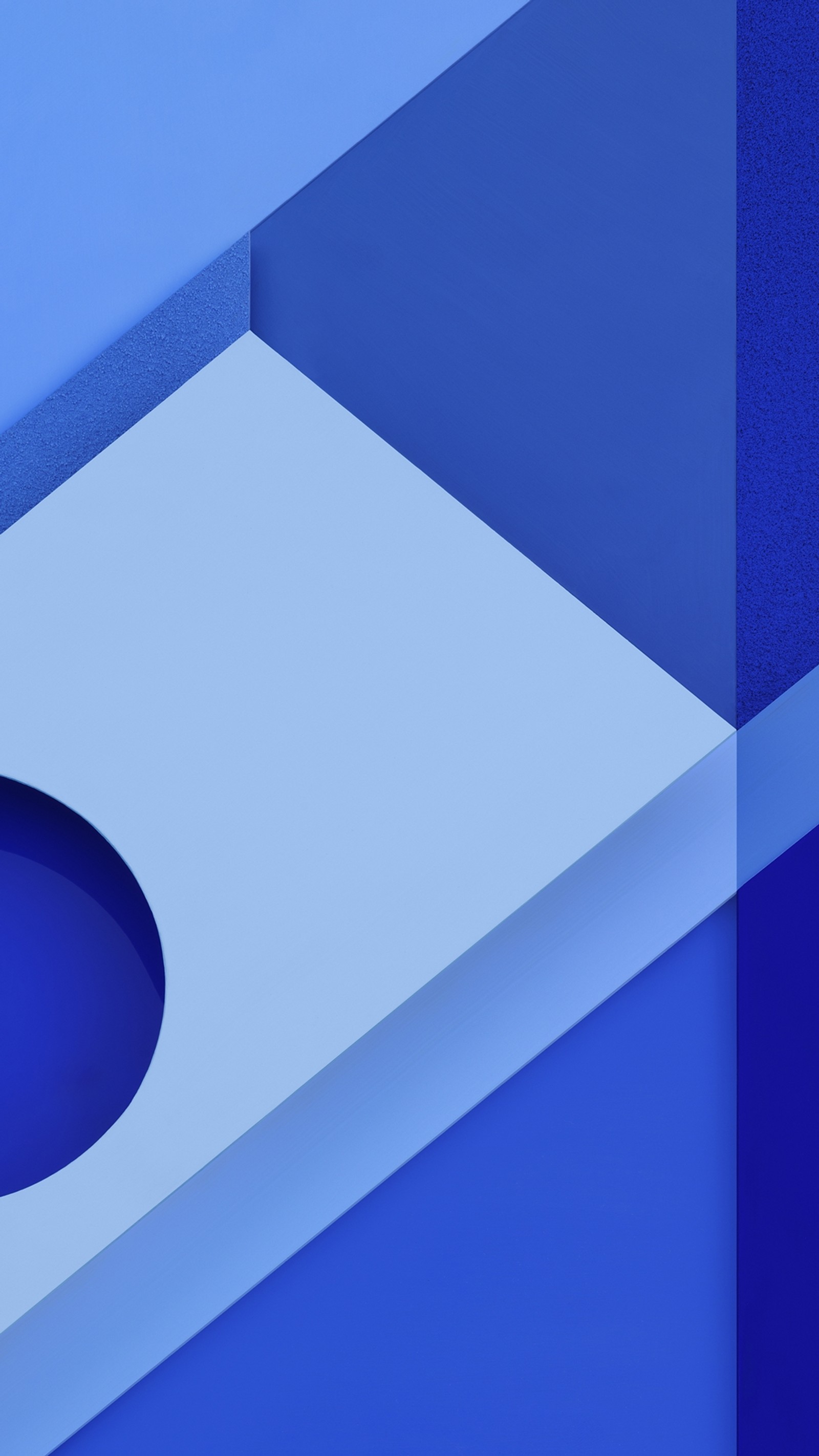 There is a blue and white wall with a hole in it (abstract, android, google, marshmallow)