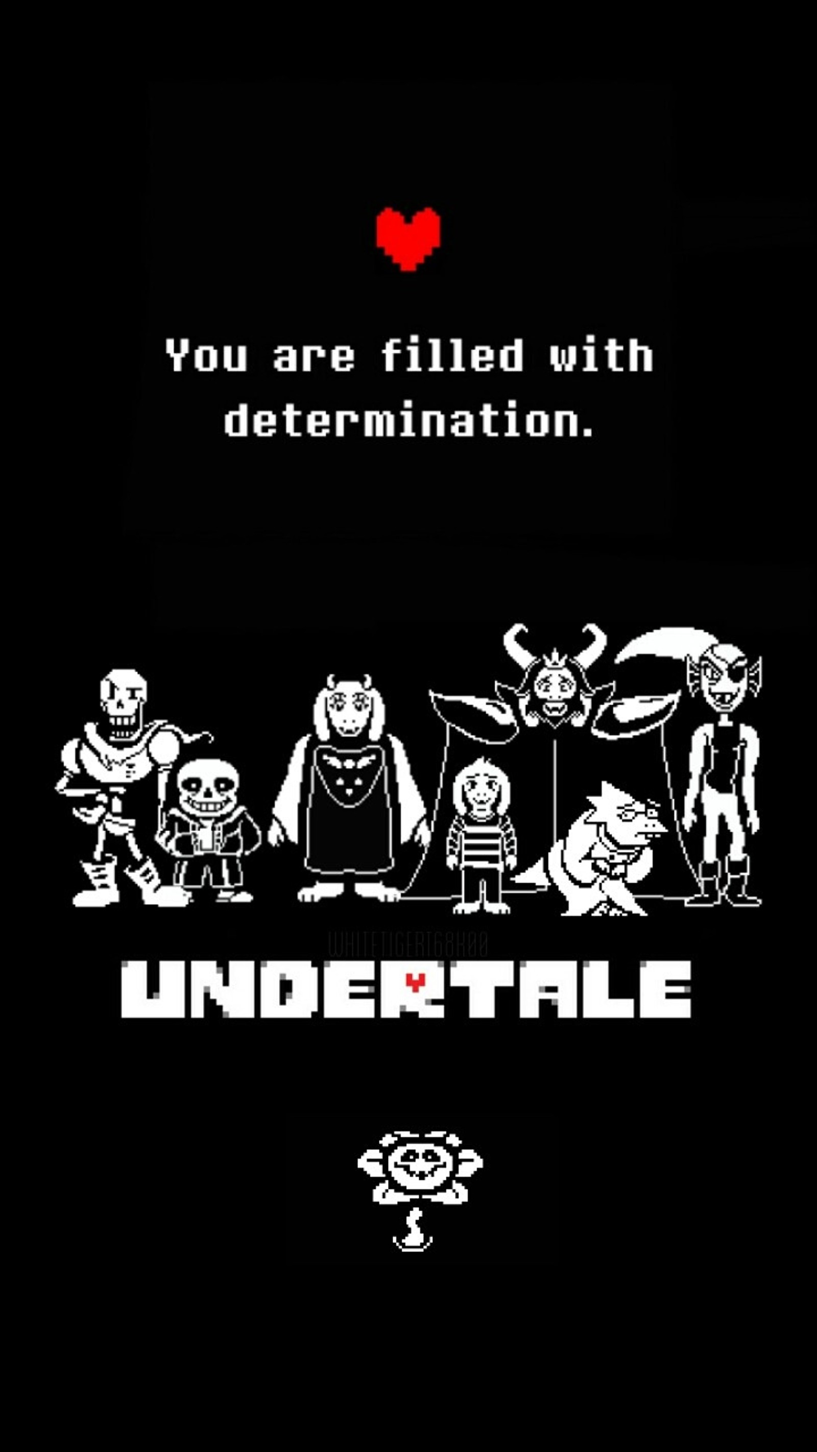 Un cartel en blanco y negro con un corazón rojo y un personaje de dibujos animados (alphys, asgore, asriel, determinación, flowey)