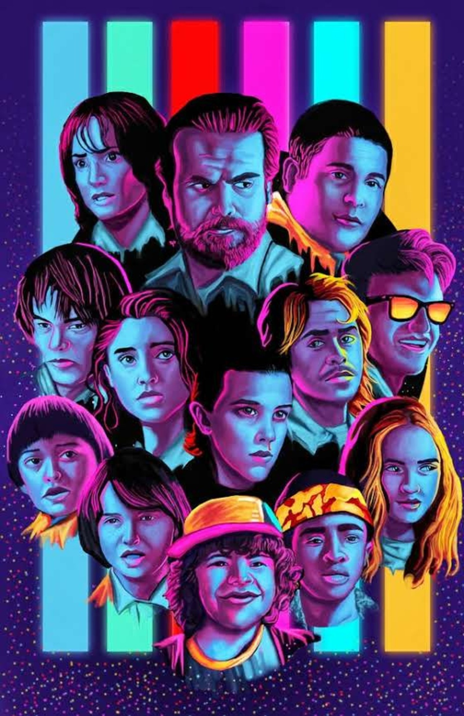 Un cartel del elenco de la próxima película, 'the last of us' (arte de fans, netflix, púrpura, stranger things, tema)