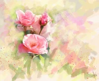 Delicate pink garden roses in soft watercolor hues.