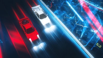 Hochgeschwindigkeits-Duell: Ferrari F40 gegen Lamborghini in einem Neon-Rennen