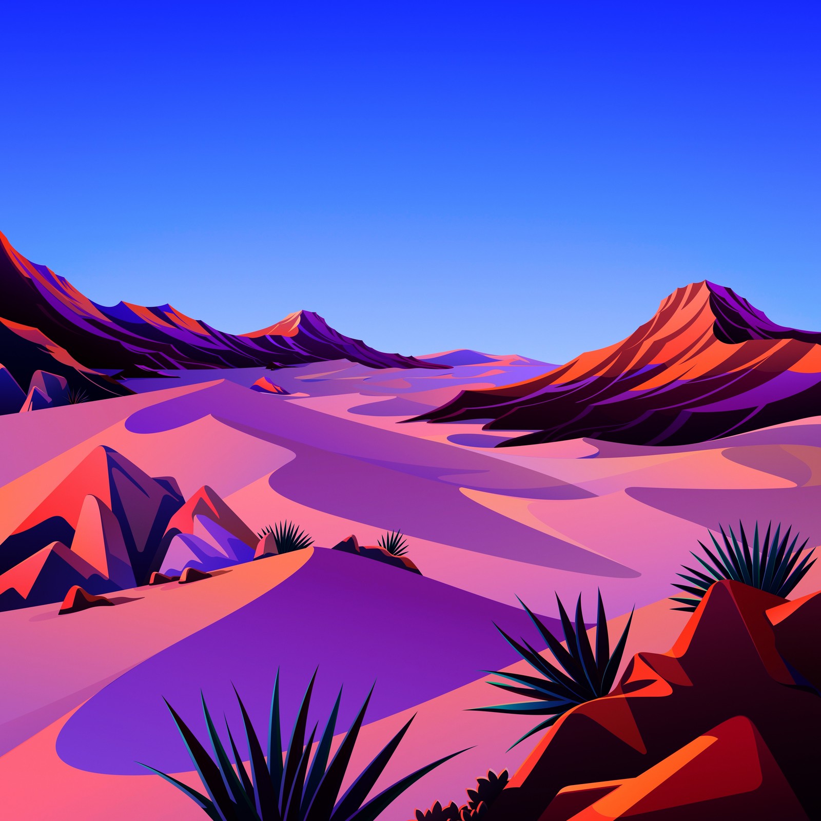 Uma cena de deserto em quadrinhos com uma cadeia de montanhas ao fundo (ios 16, paisagem, rochas, macos big sur, ação)