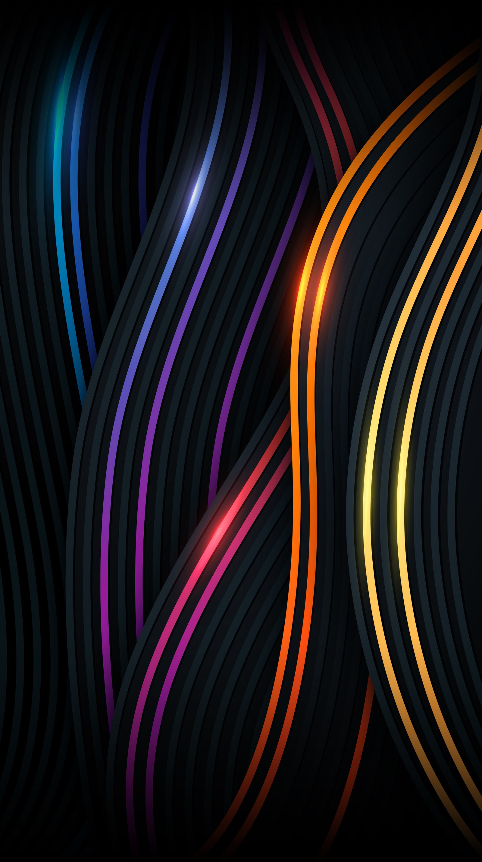 Abstract background with wavy lines and glowing lights (orange, illustration, graphics, colorfulness, purple)