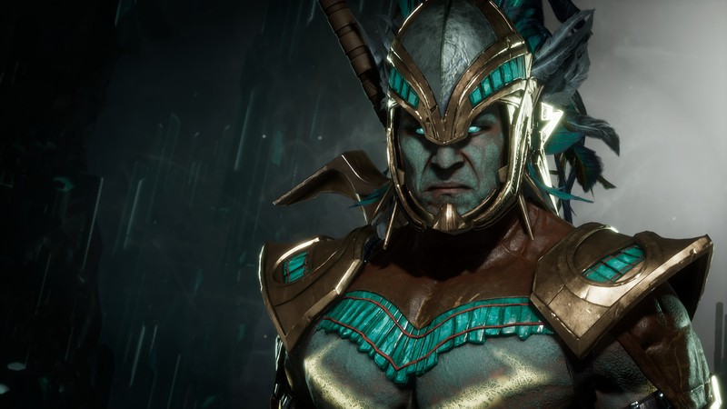 Крупный план человека в костюме с мечом (котал кан, kotal kahn, mortal kombat 11, видеоигра)