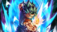 Vegito in Dynamic Action with Fiery Aura – Dragon Ball Legends 4K Wallpaper