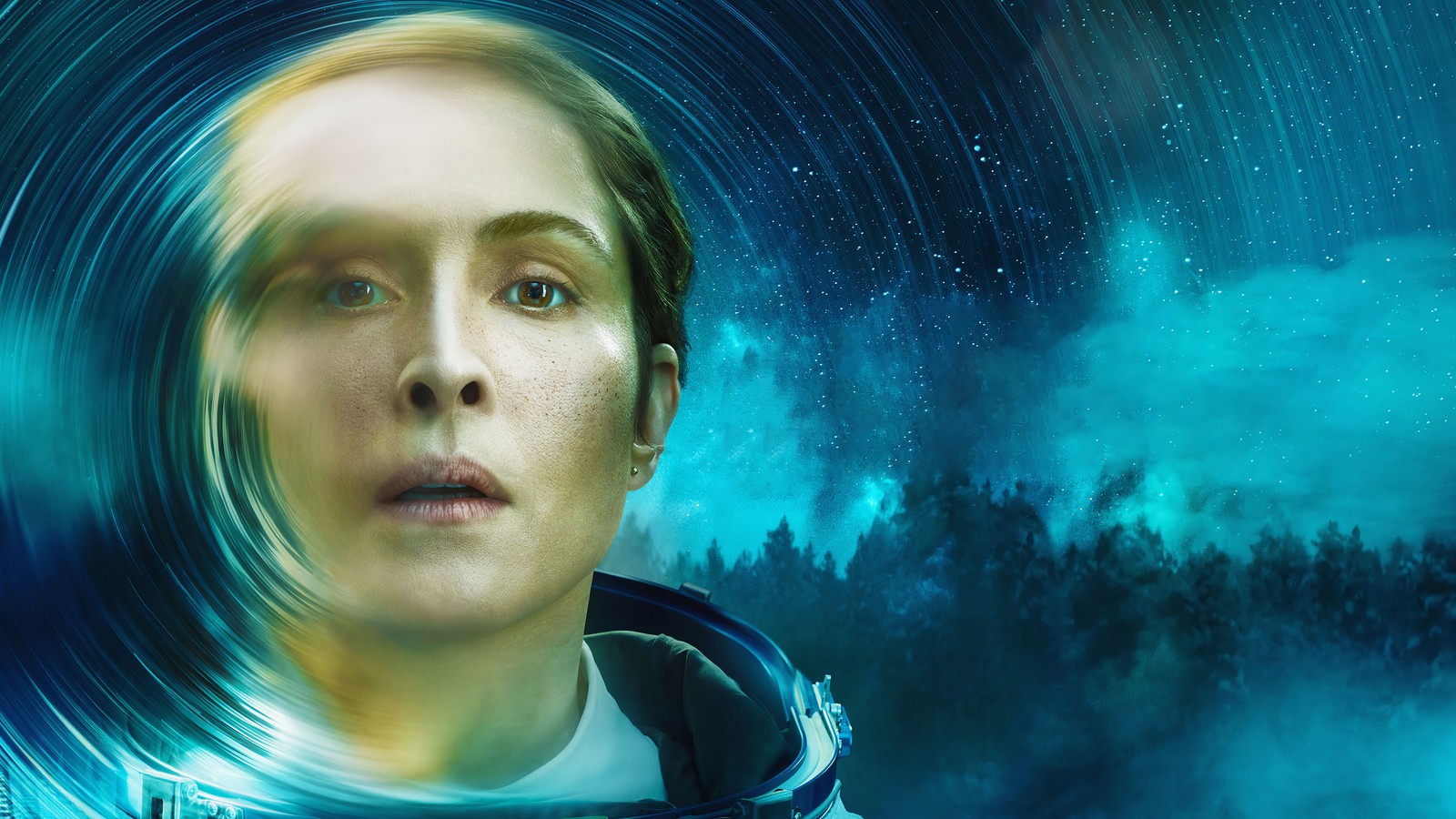 A woman in a space suit looks up at the sky (constellation, noomi repace)