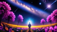 astronaut, colorful, flower, field, digital art wallpaper