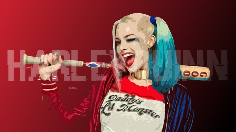 Женщина с битой в руке и футболкой на ней (margot robbie, harley quinn, отряд самоубийц, suicide squad, джокер)