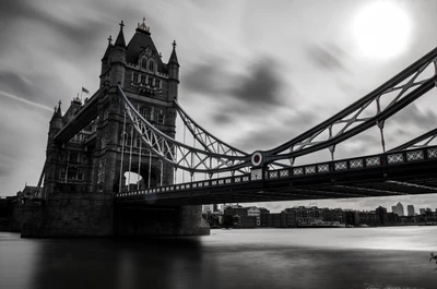 Monochrome Majesty: Tower Bridge Against a Dramatic Sky