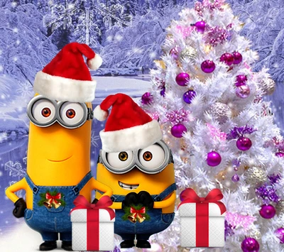 des dessins animés, joyeux noël, noël des minions, père noël, hiver