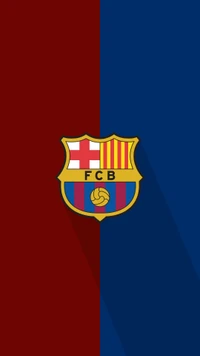 Wappen des FC Barcelona auf einem maroon und blauen Hintergrund